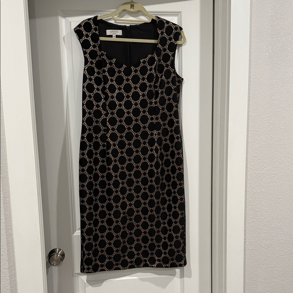 Kasper Black Dress with Gold Circle Pattern